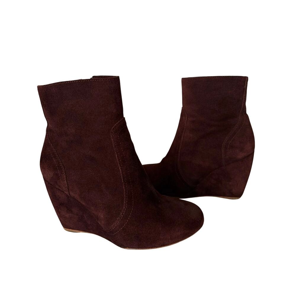 Joie Oakley Suede Wedge Booties Oxblood Burgundy size EU 38.5 US 8/8.5